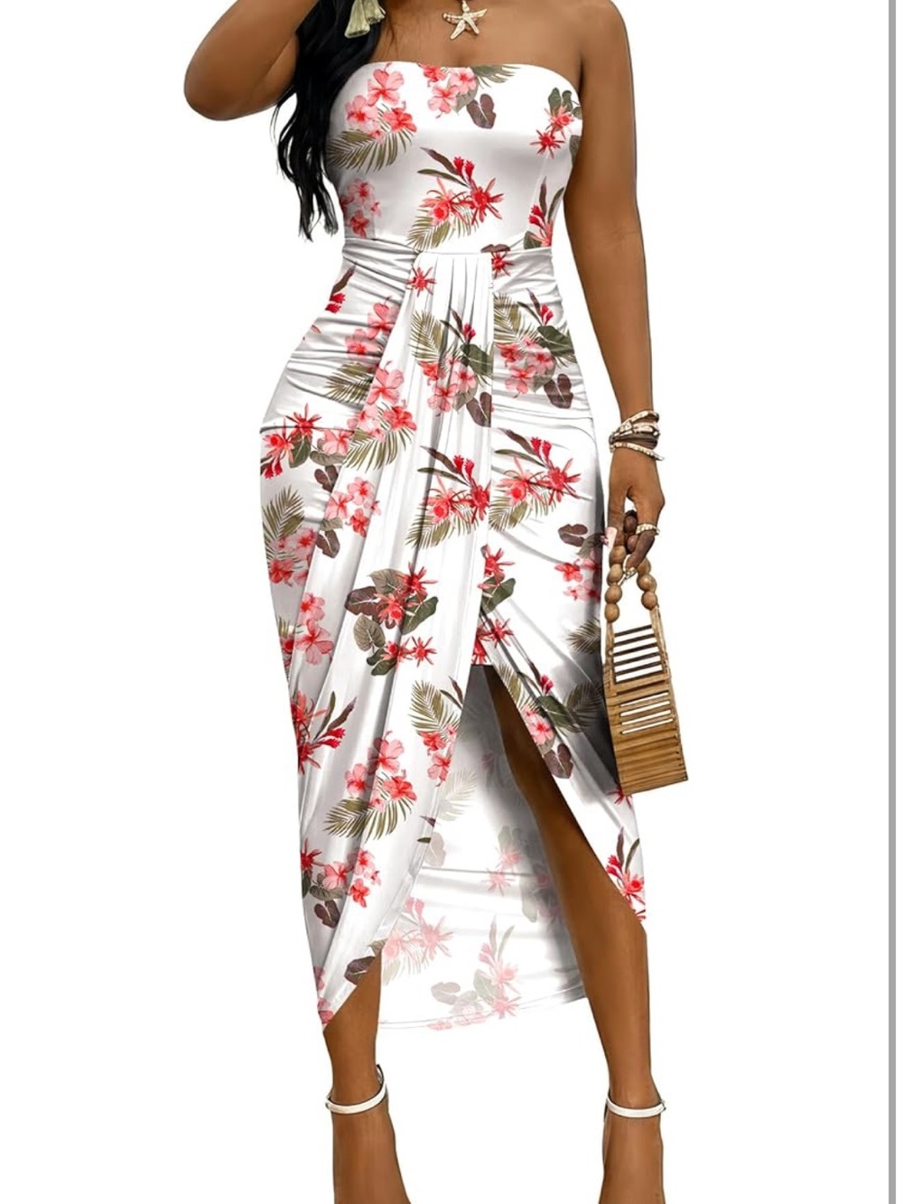 Women's Strapless Asymmetrical Maxi Dress